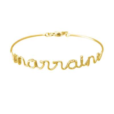 "MARRAINE" bracelet fil lettering doré à message