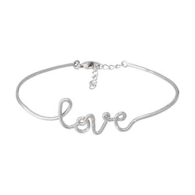 "LOVE" Bracelet jonc en fil lettering argenté à message